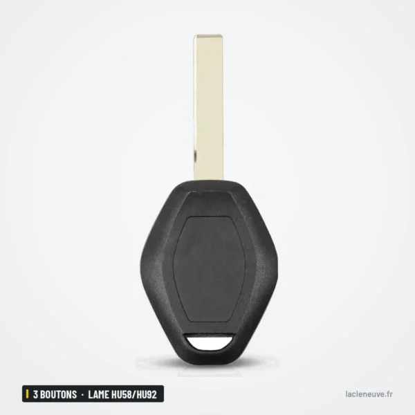 Coque de clé 3 boutons pour BMW Série 1, 3, 5, X5, lame HU58/HU92 - vue de profil, lame dépliée