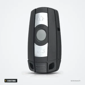 Coque de clé 3 boutons pour BMW Série 1, Série 3, Série 5, X5 - vue de face, trois boutons et logo Coque de clé 3 boutons pour BMW Série 1, Série 3, Série 5, X5 - vue de face, trois boutons et logo