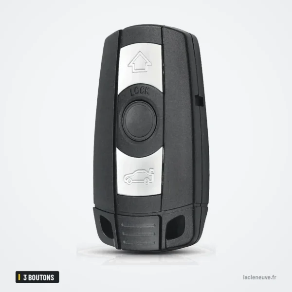 Coque de clé 3 boutons pour BMW Série 1, Série 3, Série 5, X5 - vue de face, angle légèrement différent