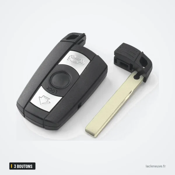 Coque de clé 3 boutons pour BMW Série 1, Série 3, Série 5, X5 - coque avec lame déployée à côté