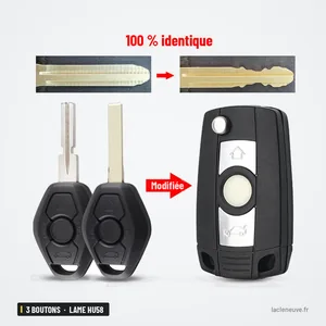 Coque de clé 3 boutons pour BMW Série 3, Série 5, X3, X5, lame HU58 ou HU92 - transformation d'une ancienne clé en neuve Coque de clé 3 boutons pour BMW Série 3, Série 5, X3, X5, lame HU58 ou HU92 - transformation d'une ancienne clé en neuve