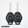 Coque de clé 3 boutons pour BMW Série 3, Série 5, X5, lame HU58 ou HU92 - deux clés droites côte à côte, lame intégrée