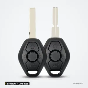 Coque de clé 3 boutons pour BMW Série 3, Série 5, X5, lame HU58 ou HU92 - deux clés droites côte à côte, lame intégrée Coque de clé 3 boutons pour BMW Série 3, Série 5, X5, lame HU58 ou HU92 - deux clés droites côte à côte, lame intégrée
