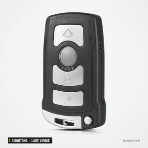 Coque de clé 3 boutons pour BMW Série 7, E65, E66, E67, lame vierge - vue de face, boutons et icônes visibles