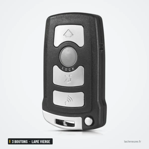 Coque de clé 3 boutons pour BMW Série 7, E65, E66, E67, lame vierge - vue de face, boutons et icônes visibles