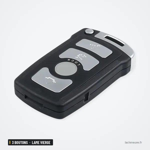 Coque de clé 3 boutons pour BMW Série 7, E65, E66, E67, lame vierge - vue de face, fente pour lame en haut