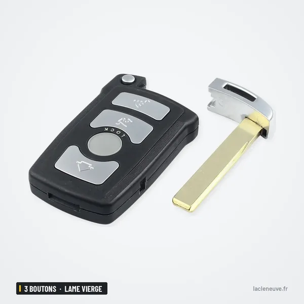 Coque de clé 3 boutons pour BMW Série 7, E65, E66, E67, lame vierge - lame détachée, posée à droite du boîtier