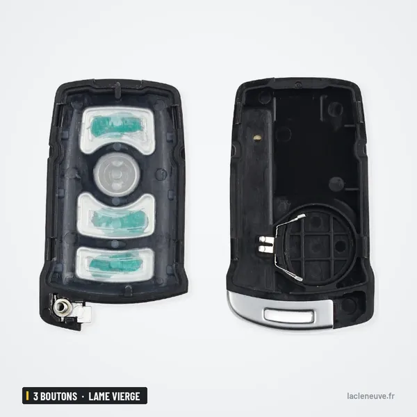 Coque de clé 3 boutons pour BMW Série 7, E65, E66, E67, lame vierge - coque ouverte, circuit et piles visibles