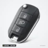 Coque de clé 3 boutons pour Citroën C3, C4, Peugeot 208, 308, lame HU83 ou VA2 - vue de face, boutons verticaux alignés
