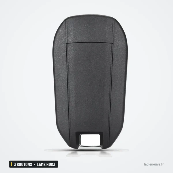 Coque de clé 3 boutons pour Citroën C3, C4, Peugeot 208, 308, lame HU83 ou VA2 - dos de la coque, vue arrière lisse