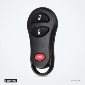 Coque de clé 3 boutons pour Dodge Ram, Durango, Jeep Grand Cherokee - vue de face, deux boutons et bouton panique