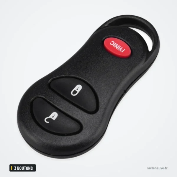 Coque de clé 3 boutons pour Dodge Ram, Durango, Jeep Grand Cherokee - forme arrondie, bouton panique en haut