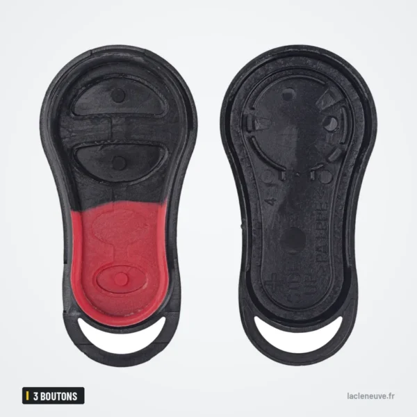 Coque de clé 3 boutons pour Dodge Ram, Durango, Jeep Grand Cherokee - intérieur ouvert, pastille panique rouge visible