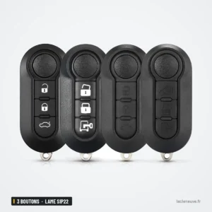Coque de clé 3 boutons pour Fiat 500, Panda, Punto, Bravo, lame SIP22 - quatre coques alignées, variantes de boutons