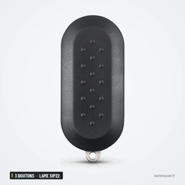 Coque de clé 3 boutons pour Fiat 500, Panda, Punto, Bravo, lame SIP22 - dos de la coque, forme ovale