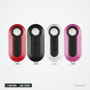 Coque de clé 3 boutons pour Fiat 500, Punto, Bravo, Doblo, lame vierge - quatre coques de couleurs différentes, côte à côte