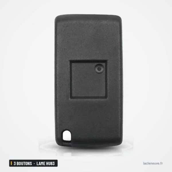 Coque de clé 3 boutons pour Fiat Scudo, Peugeot Partner, lame HU83 ou VA2 - coque seule, vue de face lisse