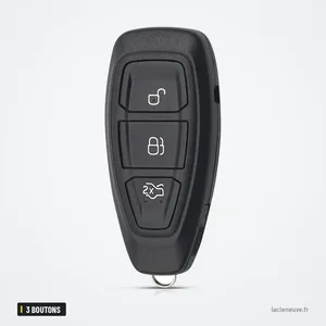 Coque de clé 3 boutons pour Ford Focus, C-Max, Mondeo, Kuga - vue de face, boutons visibles