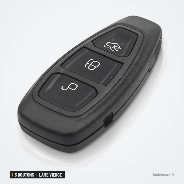 Coque de clé 3 boutons pour Ford Focus, Fiesta, C-Max, Mondeo, lame vierge - vue de face, boutons visibles