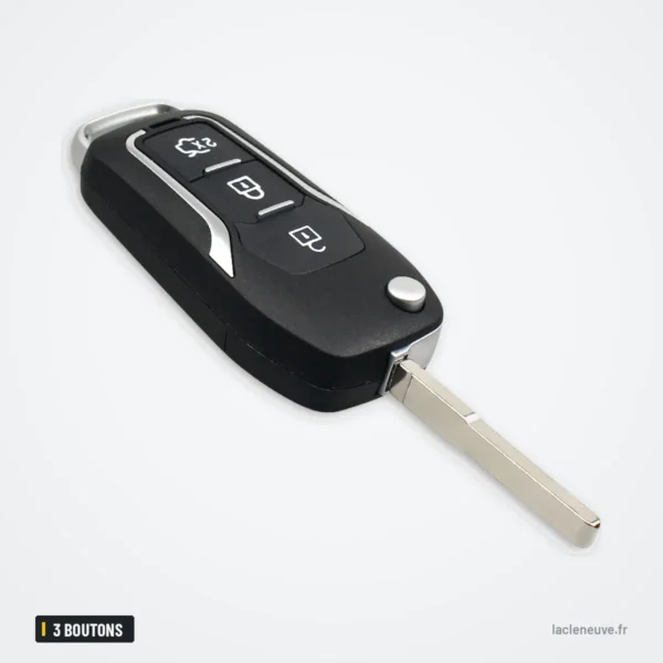 Coque de clé 3 boutons pour Ford Focus, Fiesta, Mondeo, Transit, lame incluse - vue de dos, lame cachée
