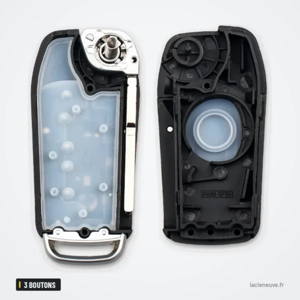 Coque de clé 3 boutons pour Ford Focus, Fiesta, Mondeo, Transit, lame incluse - coque ouverte, intérieur du mécanisme visible