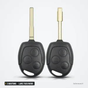 Coque de clé 3 boutons pour Ford Focus, Mondeo, Fiesta, lame FO21/HU101 - deux clés à lame posées côte à côte Coque de clé 3 boutons pour Ford Focus, Mondeo, Fiesta, lame FO21/HU101 - deux clés à lame posées côte à côte