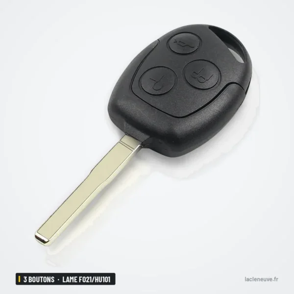 Coque de clé 3 boutons pour Ford Focus, Mondeo, Fiesta, lame FO21/HU101 - clé à trois boutons, lame visible de face