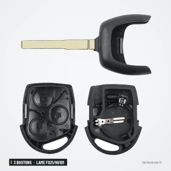 Coque de clé 3 boutons pour Ford Focus, Mondeo, Fiesta, lame FO21/HU101 - pièces détachées, lame et deux coquilles ouvertes