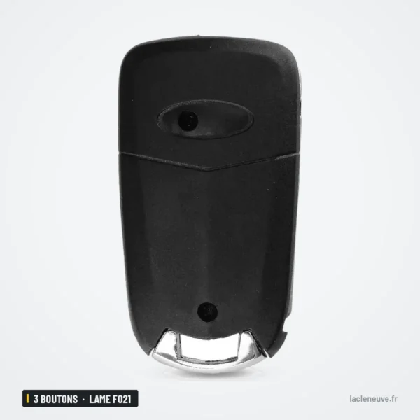 Coque de clé 3 boutons pour Ford Focus, Mondeo, Fiesta, lame FO21 ou HU101 - dos lisse, vue arrière sans bouton