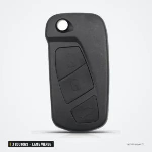 Coque de clé 3 boutons pour Ford Ka (2008-2016), lame vierge 4 cm - vue de face sans lame Coque de clé 3 boutons pour Ford Ka (2008-2016), lame vierge 4 cm - vue de face sans lame