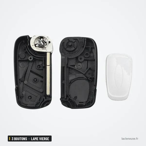Coque de clé 3 boutons pour Ford Ka (2008-2016), lame vierge 4 cm - mécanisme ouvert avec housse en silicone