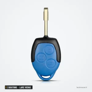 Coque de clé 3 boutons pour Ford Transit, lame vierge - clé non pliante bleue et noire, lame droite Coque de clé 3 boutons pour Ford Transit, lame vierge - clé non pliante bleue et noire, lame droite
