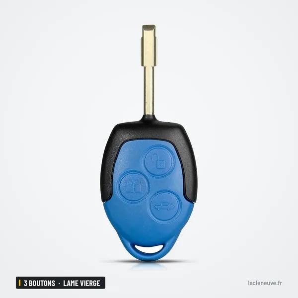 Coque de clé 3 boutons pour Ford Transit, lame vierge - clé non pliante bleue et noire, lame droite
