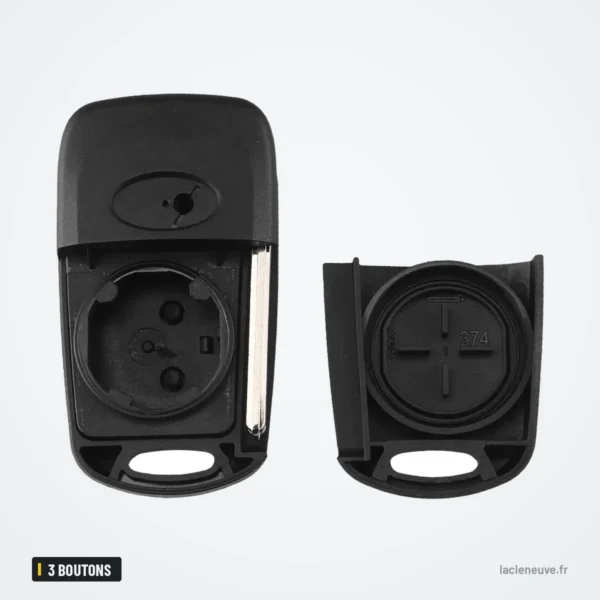 Coque de clé 3 boutons pour Kia Rio, Ceed, Sportage, Hyundai i30 - coque ouverte, intérieur visible