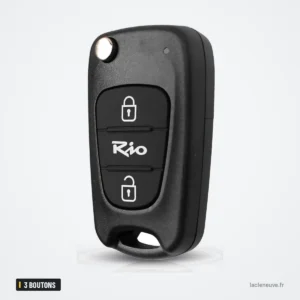 Coque de clé 3 boutons pour Kia Rio, lame 40 - vue de face, lame repliée Coque de clé 3 boutons pour Kia Rio, lame 40 - vue de face, lame repliée