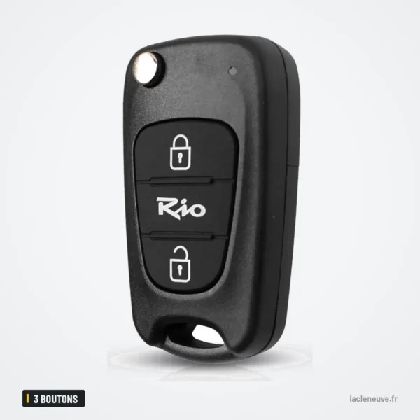 Coque de clé 3 boutons pour Kia Rio, lame 40 - vue de face, lame repliée