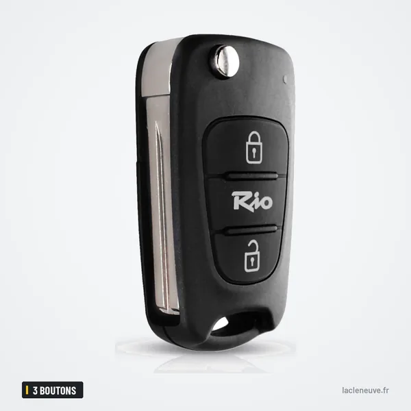 Coque de clé 3 boutons pour Kia Rio, lame 40 - vue de profil, lame repliée