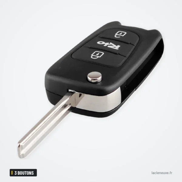 Coque de clé 3 boutons pour Kia Rio, lame 40 - vue en angle, lame à moitié sortie