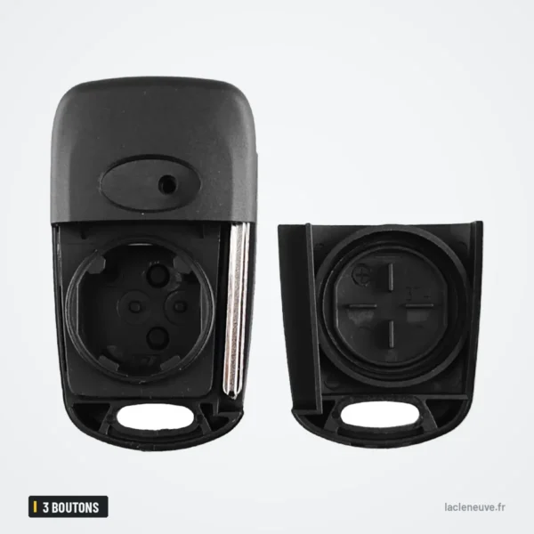 Coque de clé 3 boutons pour Kia Rio, lame 40 - coque ouverte, mécanisme des boutons visible