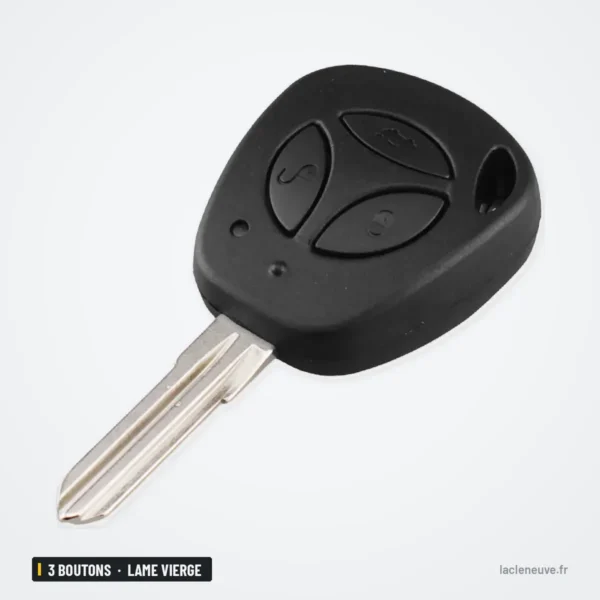 Coque de clé 3 boutons pour Lada Granta, Priora, Kalina, lame vierge - clé fixe inclinée, lame et anneau visibles