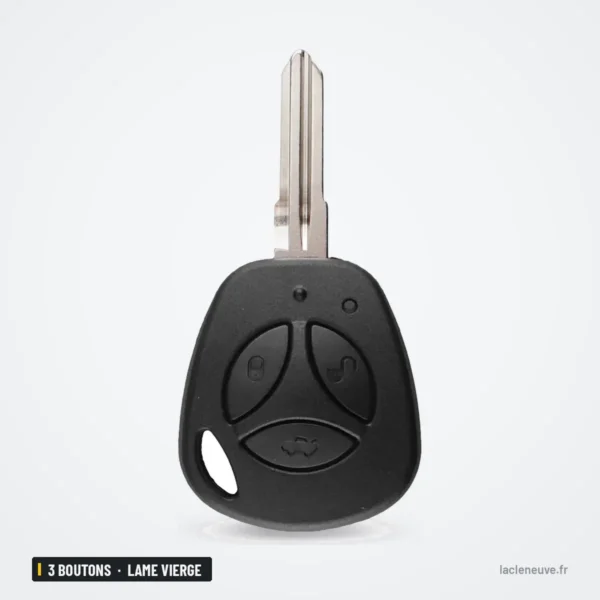Coque de clé 3 boutons pour Lada Granta, Priora, Kalina, lame vierge - clé fixe vue de face légèrement en angle