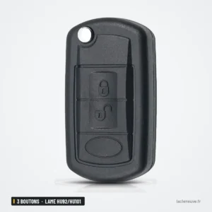 Coque de clé 3 boutons pour Land Rover Range Rover, LR3, lame HU92/HU101 - coque pliante vue de face, lame rentrée