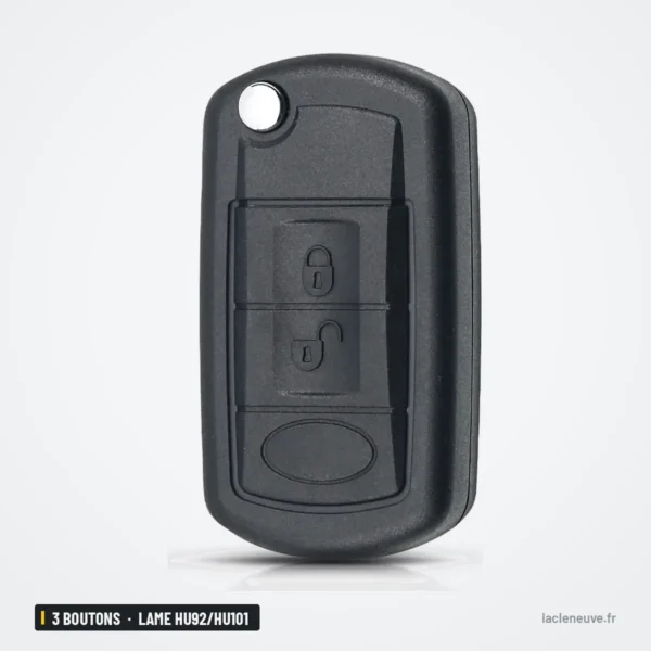 Coque de clé 3 boutons pour Land Rover Range Rover, LR3, lame HU92/HU101 - coque pliante vue de face, lame rentrée