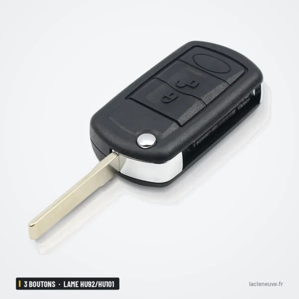 Coque de clé 3 boutons pour Land Rover Range Rover, LR3, lame HU92/HU101 - coque pliante vue de côté, lame sortie