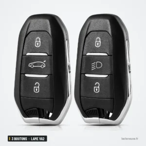 Coque de clé 3 boutons pour Peugeot 308, 3008, Citroën C4, lame VA2 ou HU83 - deux télécommandes identiques côte à côte