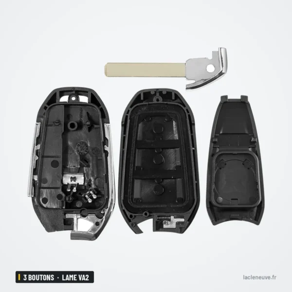 Coque de clé 3 boutons pour Peugeot 308, 3008, Citroën C4, lame VA2 ou HU83 - pièces détachées avec lame séparée