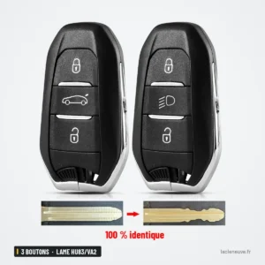 Coque de clé 3 boutons pour Peugeot 308, 508, Citroën C3, C4, lame HU83/VA2 - deux coques identiques avec lame comparée