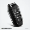 Coque de clé 3 boutons pour Peugeot 308, 508, Citroën C3, C4, lame HU83/VA2 - vue de trois quarts, tranche chromée