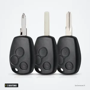 Coque de clé 3 boutons pour Renault Clio, Kangoo, Dacia Logan, Sandero - trois coques alignées avec lame