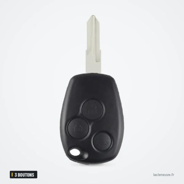 Coque de clé 3 boutons pour Renault Clio, Kangoo, Dacia Logan, Sandero - vue de face légèrement inclinée